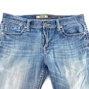 BKE Carter Denim Jeans Distressed Light Blue Wash 34S Mens Straight Leg 33x29.5